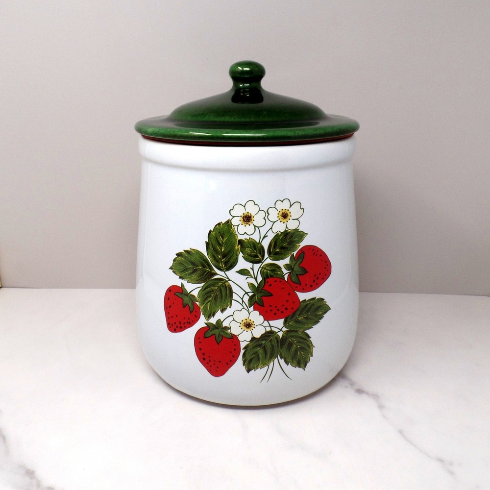 Vintage McCoy Ceramic Strawberry Country Canister, Large #133